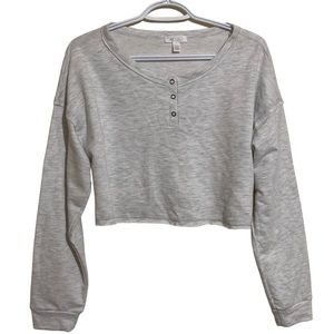 Abound Cropped Henley Womens S Solid Heather Gray Round Neck Long Sleeve Knit